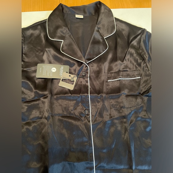 BNWT Pure Silk Silky Pajamas Short PJ Set Black L 100% Mulberry Silk - Picture 9 of 10